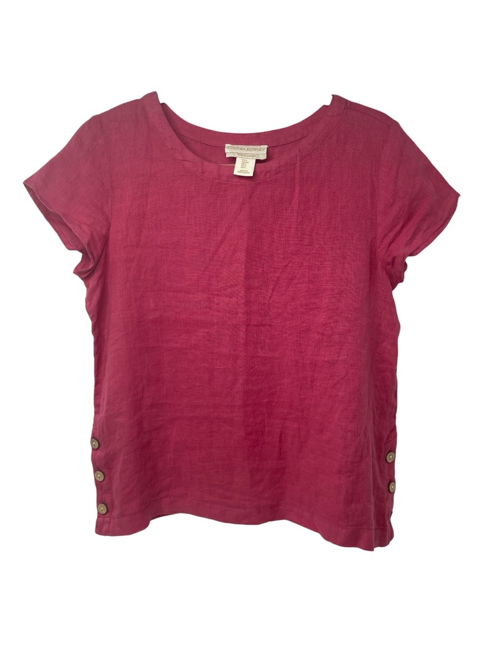 Cynthia Rowley Pink 100% Linen Short Sleeve Button Detail Top Women’s Size Small
